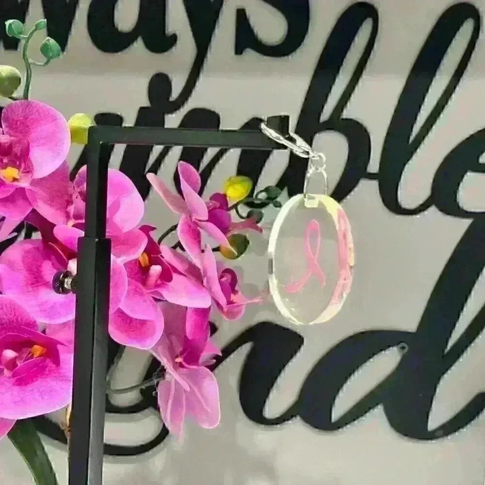 Keychain Breast Cancer Pink Ribbon Silver Metal CHAIN